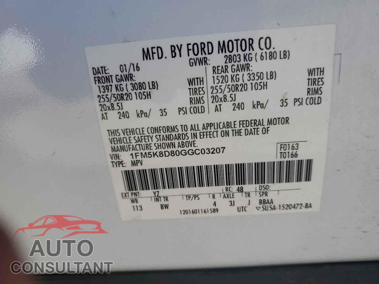 FORD EXPLORER 2016 - 1FM5K8D80GGC03207