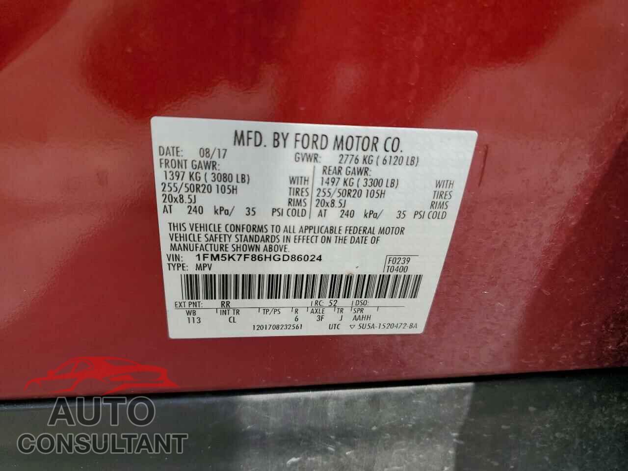 FORD EXPLORER 2017 - 1FM5K7F86HGD86024