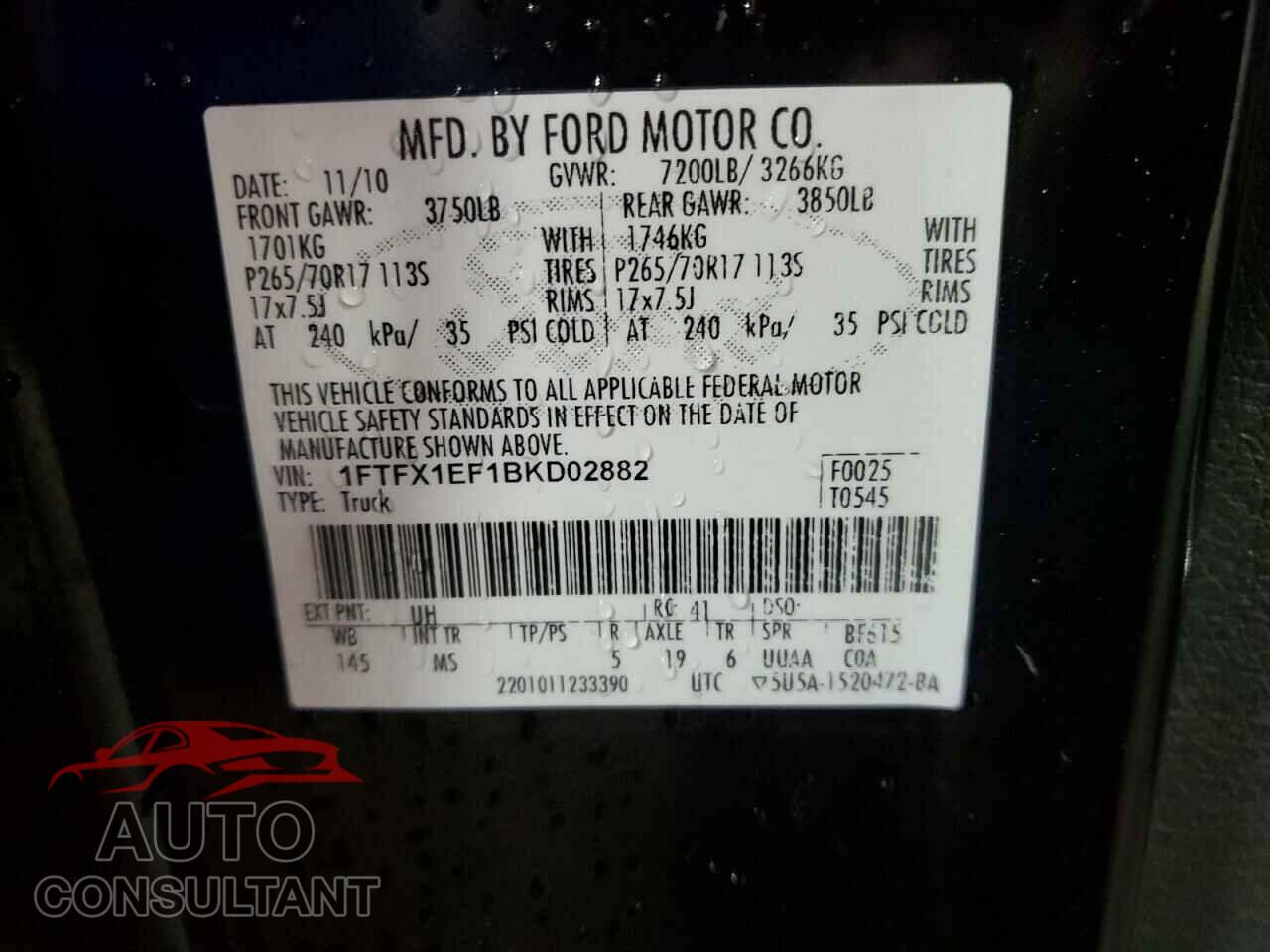 FORD F-150 2011 - 1FTFX1EF1BKD02882