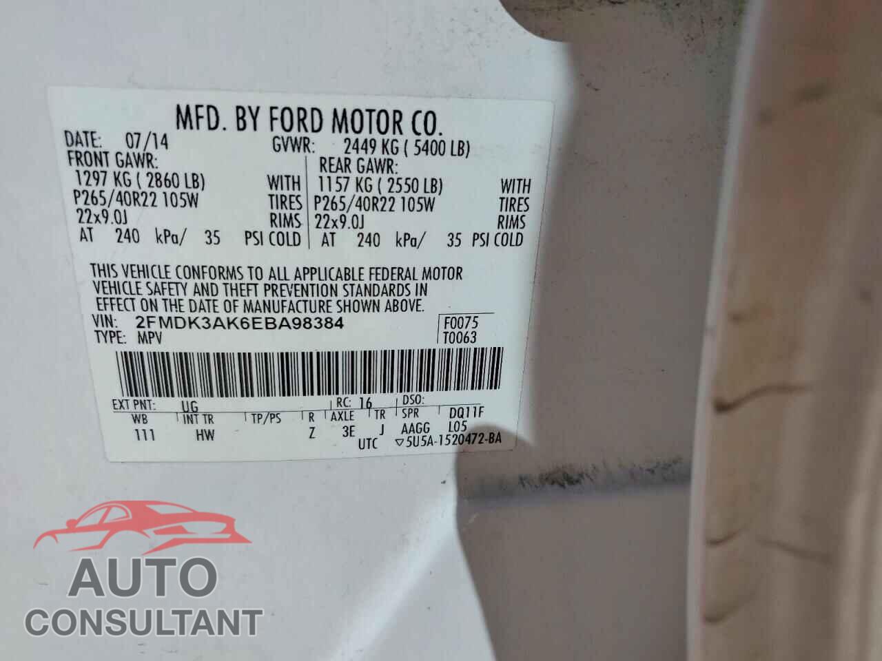 FORD EDGE 2014 - 2FMDK3AK6EBA98384