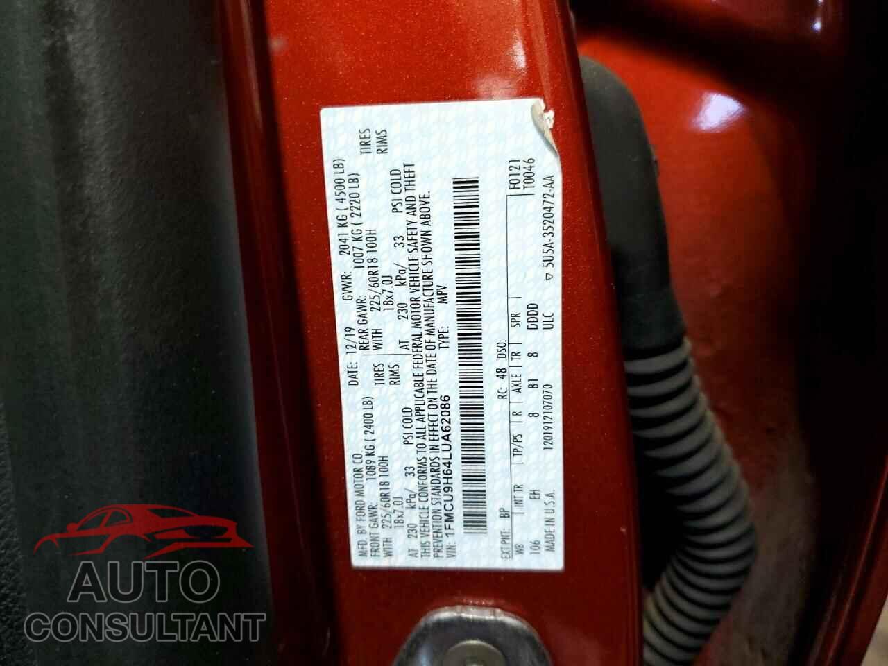 FORD ESCAPE 2020 - 1FMCU9H64LUA62086