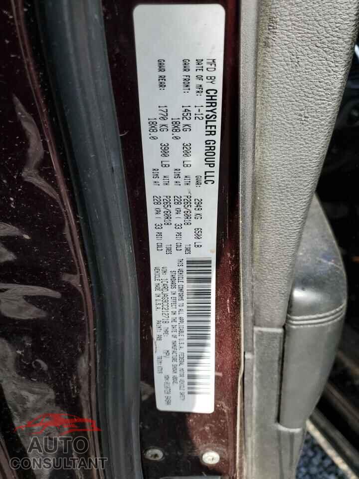 DODGE DURANGO 2012 - 1C4RDJAG9CC212718