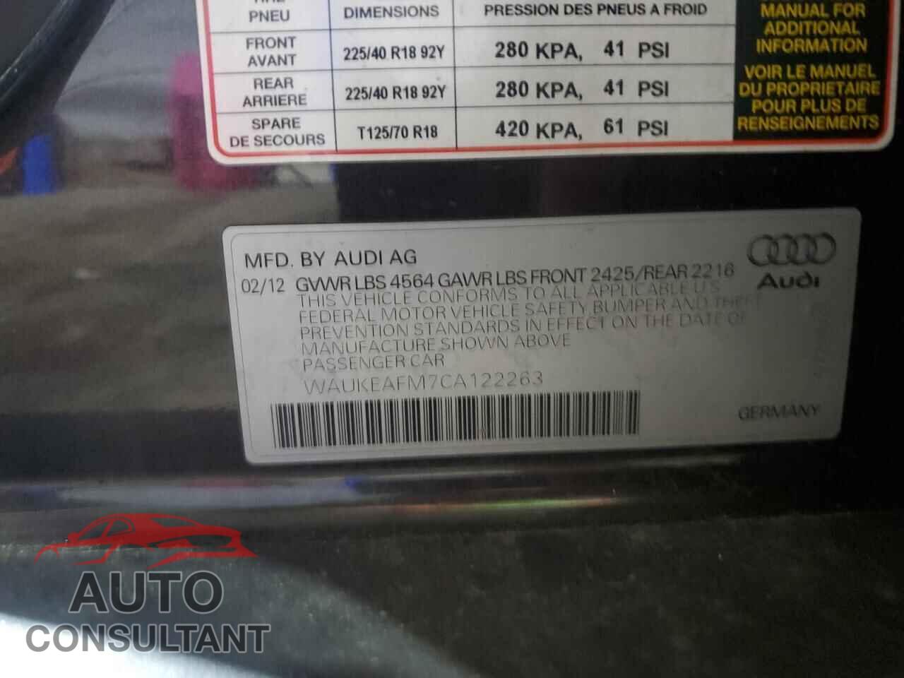 AUDI A3 2012 - WAUKEAFM7CA122263