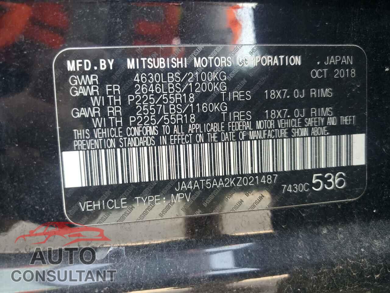 MITSUBISHI ECLIPSE 2019 - JA4AT5AA2KZ021487