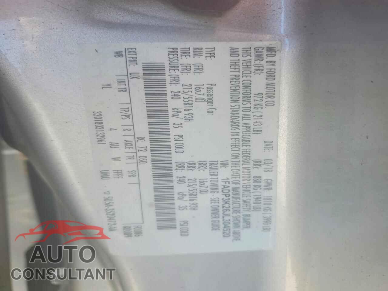 FORD FOCUS 2018 - 1FADP3K26JL304520