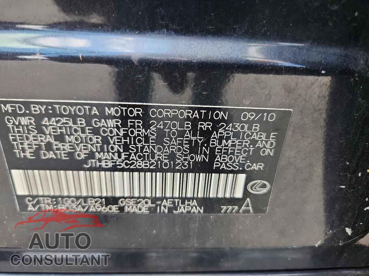 LEXUS IS 2011 - JTHBF5C28B2101231