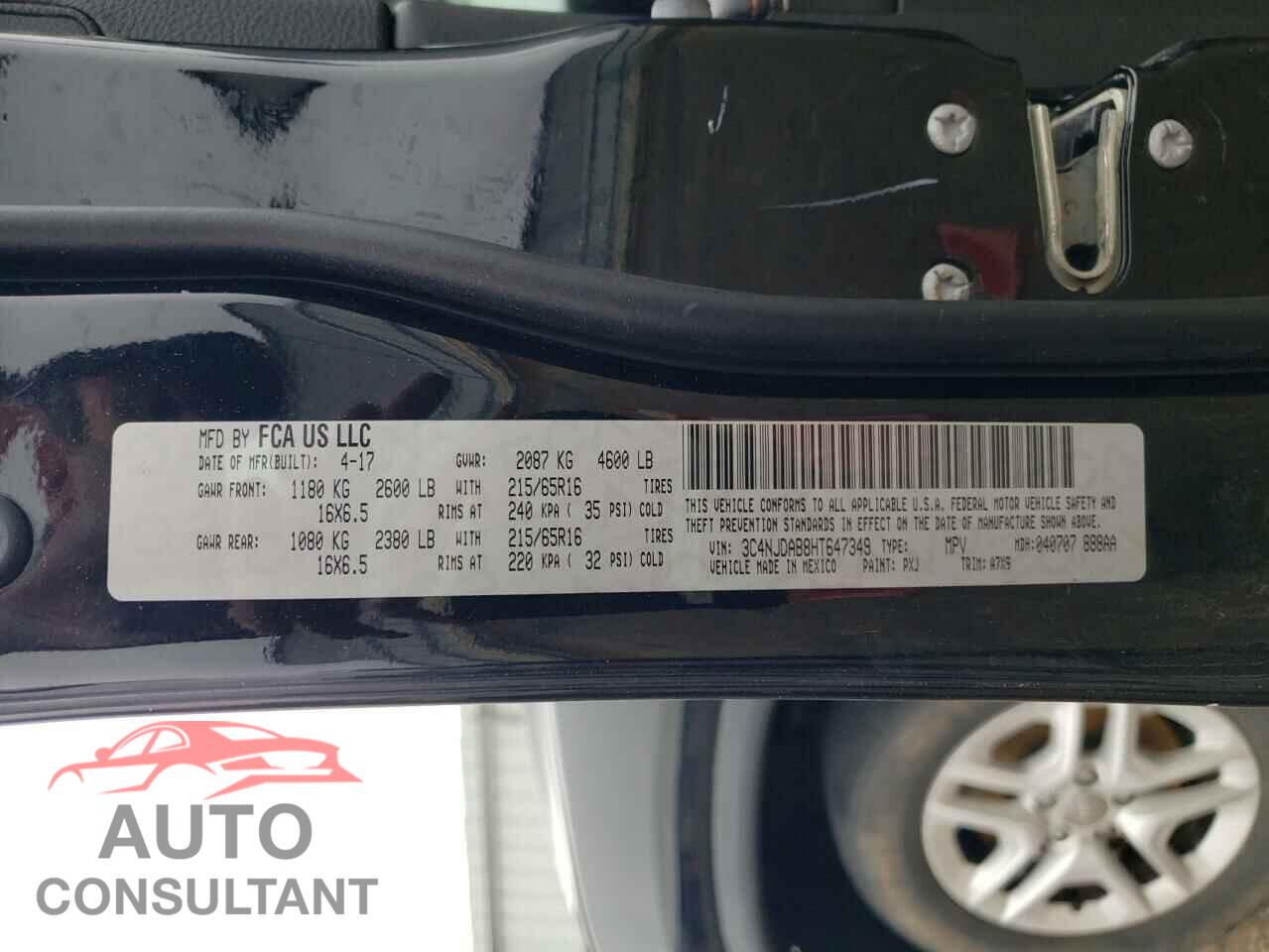 JEEP COMPASS 2017 - 3C4NJDAB8HT647349