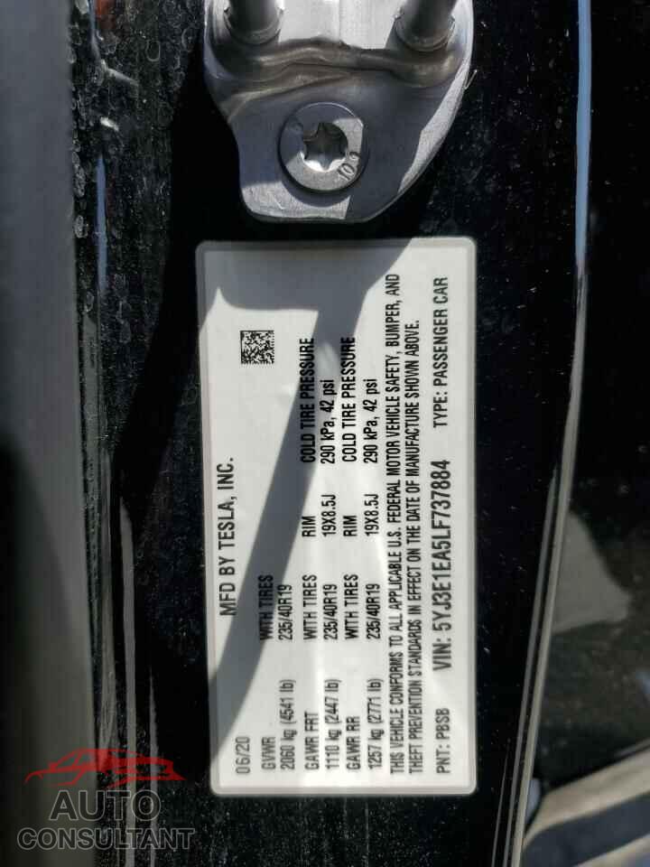 TESLA MODEL 3 2020 - 5YJ3E1EA5LF737884