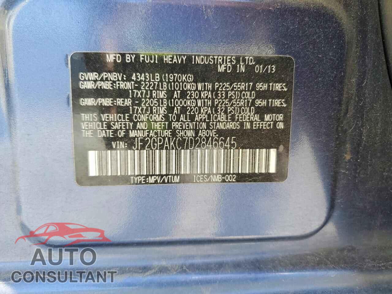 SUBARU XV 2013 - JF2GPAKC7D2846645