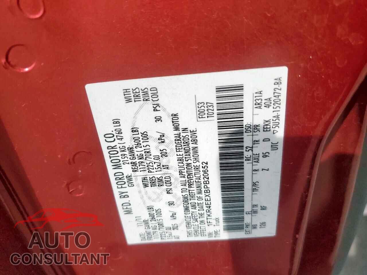 FORD RANGER 2011 - 1FTKR4EEXBPB20652