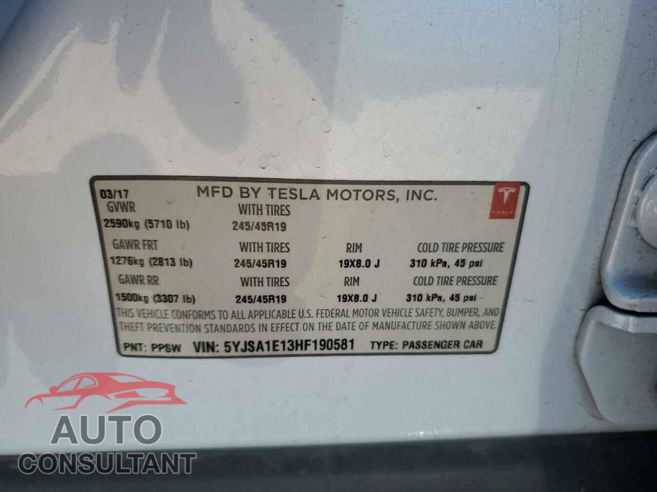 TESLA MODEL S 2017 - 5YJSA1E13HF190581