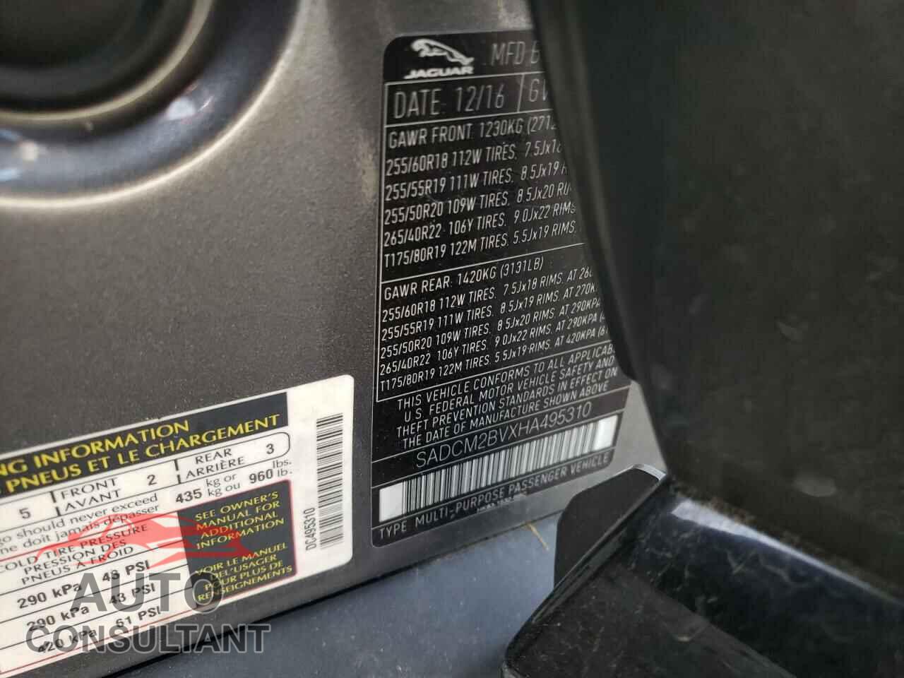 JAGUAR F-PACE 2017 - SADCM2BVXHA495310