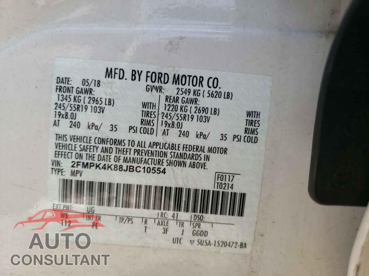 FORD EDGE 2018 - 2FMPK4K88JBC10554