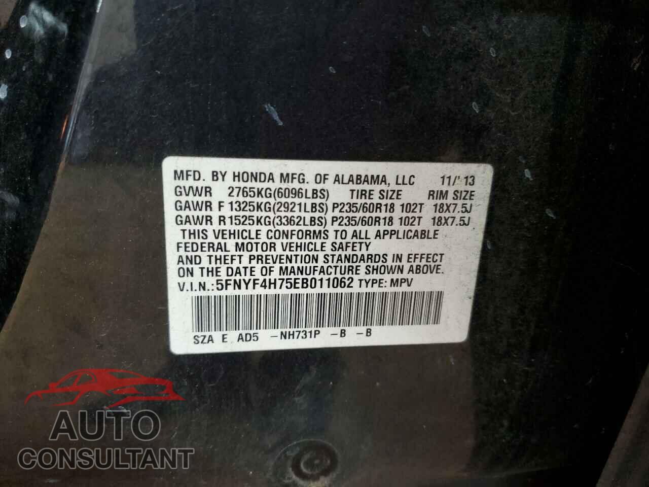 HONDA PILOT 2014 - 5FNYF4H75EB011062