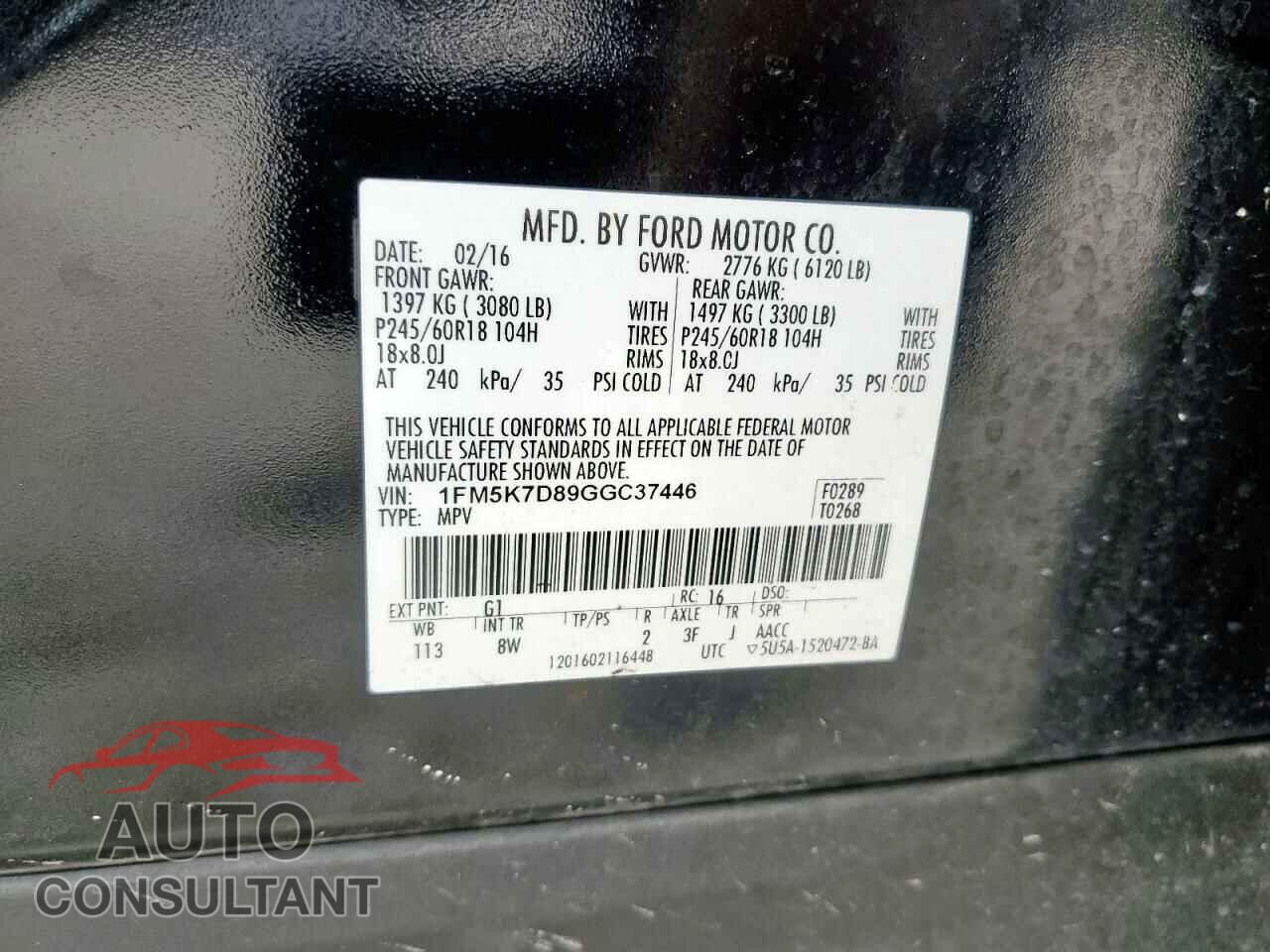 FORD EXPLORER 2016 - 1FM5K7D89GGC37446