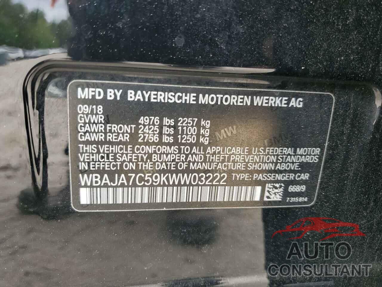 BMW 5 SERIES 2019 - WBAJA7C59KWW03222