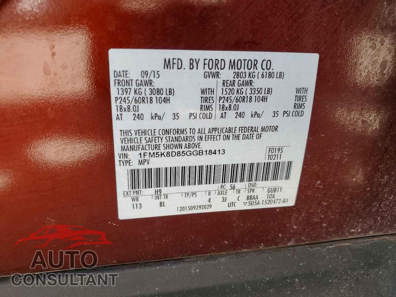 FORD EXPLORER 2016 - 1FM5K8D85GGB18413