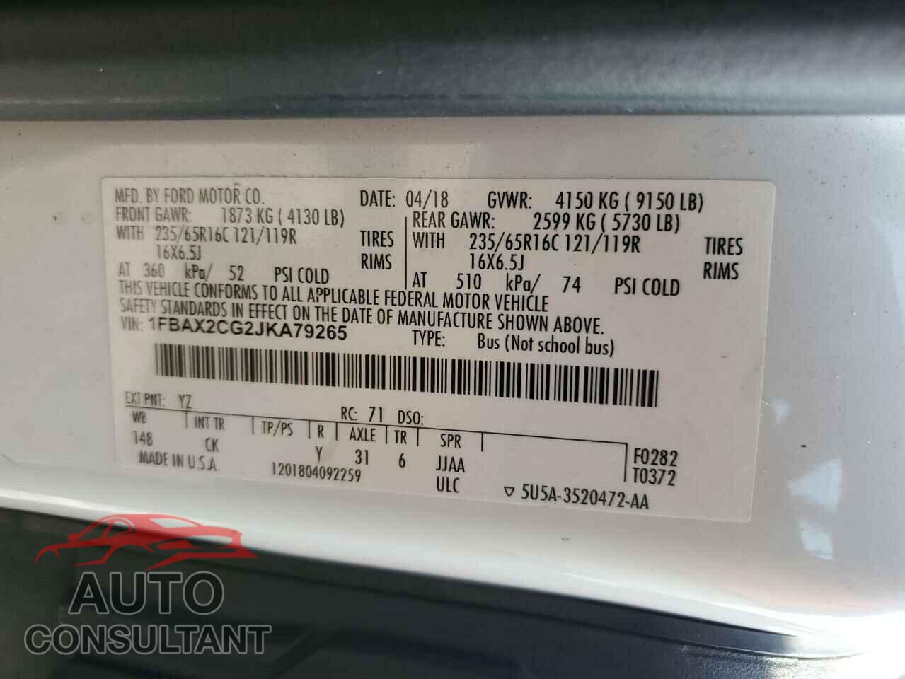 FORD TRANSIT 2018 - 1FBAX2CG2JKA79265