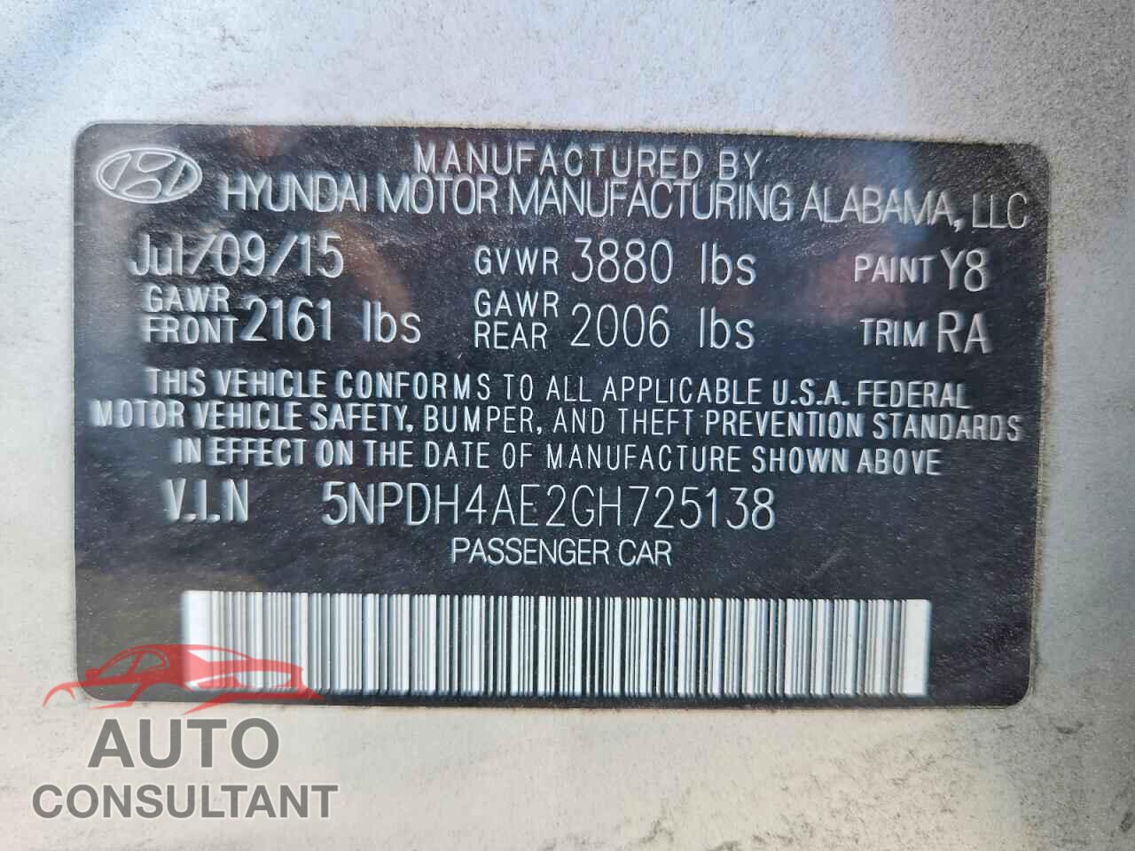 HYUNDAI ELANTRA 2016 - 5NPDH4AE2GH725138