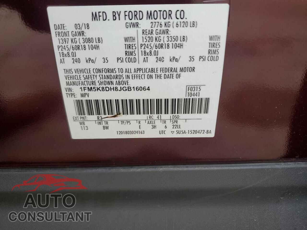 FORD EXPLORER 2018 - 1FM5K8DH8JGB16064
