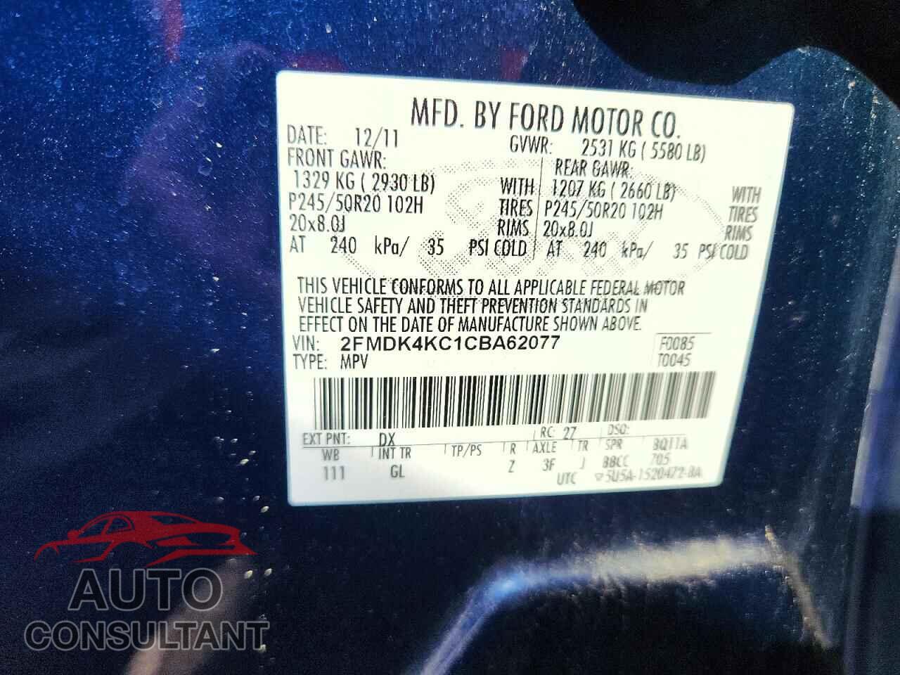 FORD EDGE 2012 - 2FMDK4KC1CBA62077