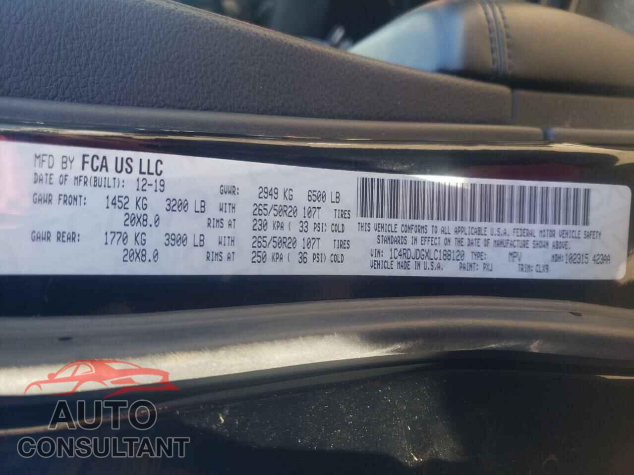 DODGE DURANGO 2020 - 1C4RDJDGXLC188120