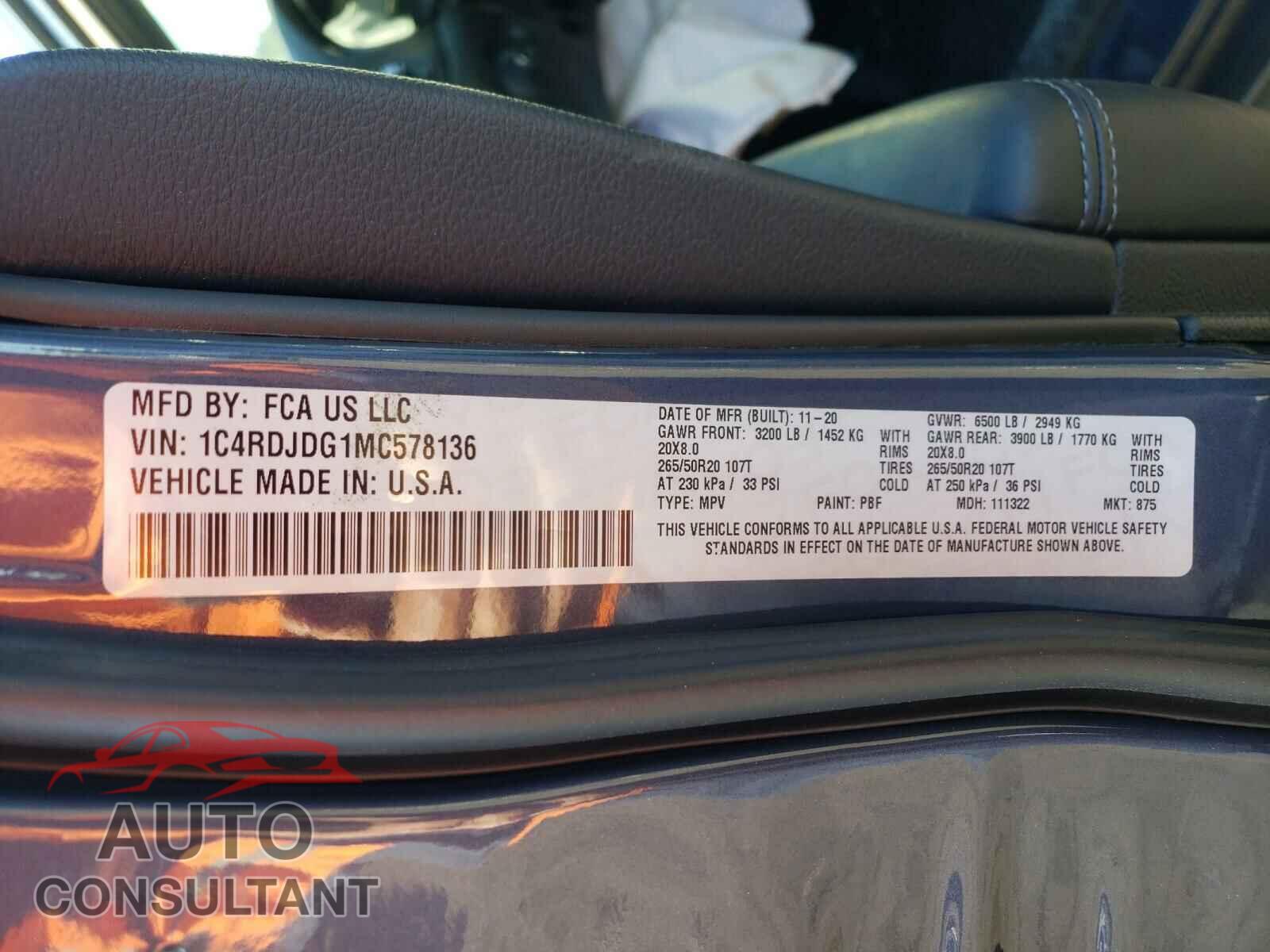 DODGE DURANGO 2021 - 1C4RDJDG1MC578136