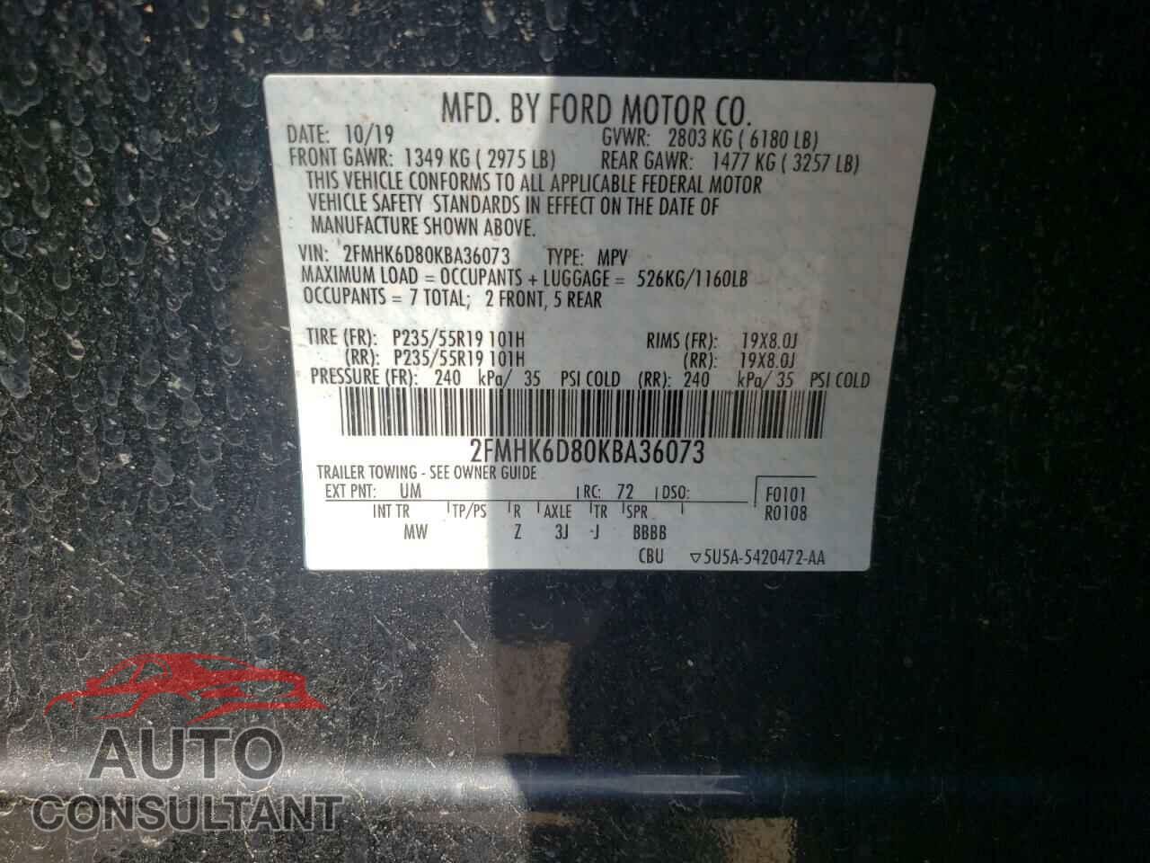 FORD FLEX 2019 - 2FMHK6D80KBA36073