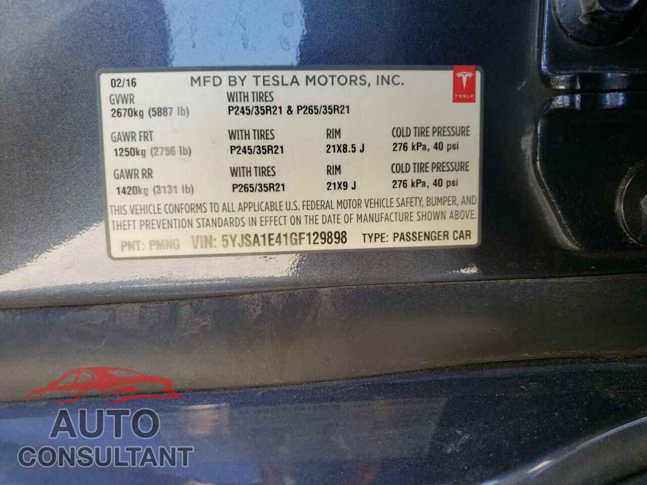 TESLA MODEL S 2016 - 5YJSA1E41GF129898