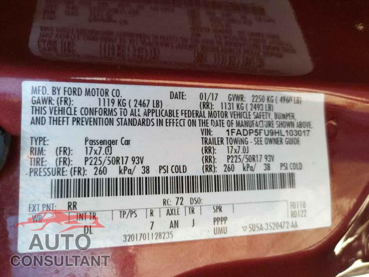 FORD CMAX 2017 - 1FADP5FU9HL103017