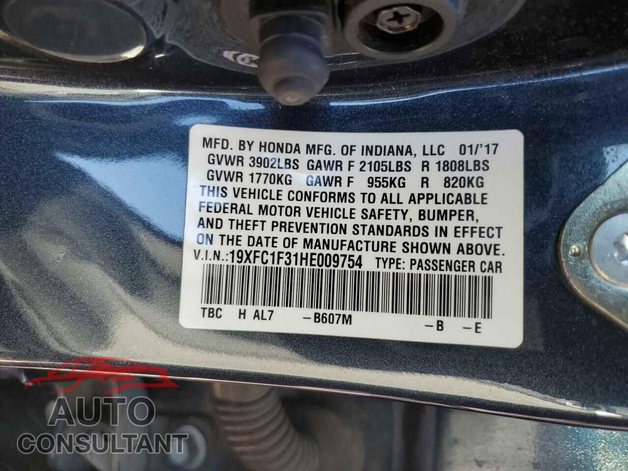 HONDA CIVIC 2017 - 19XFC1F31HE009754