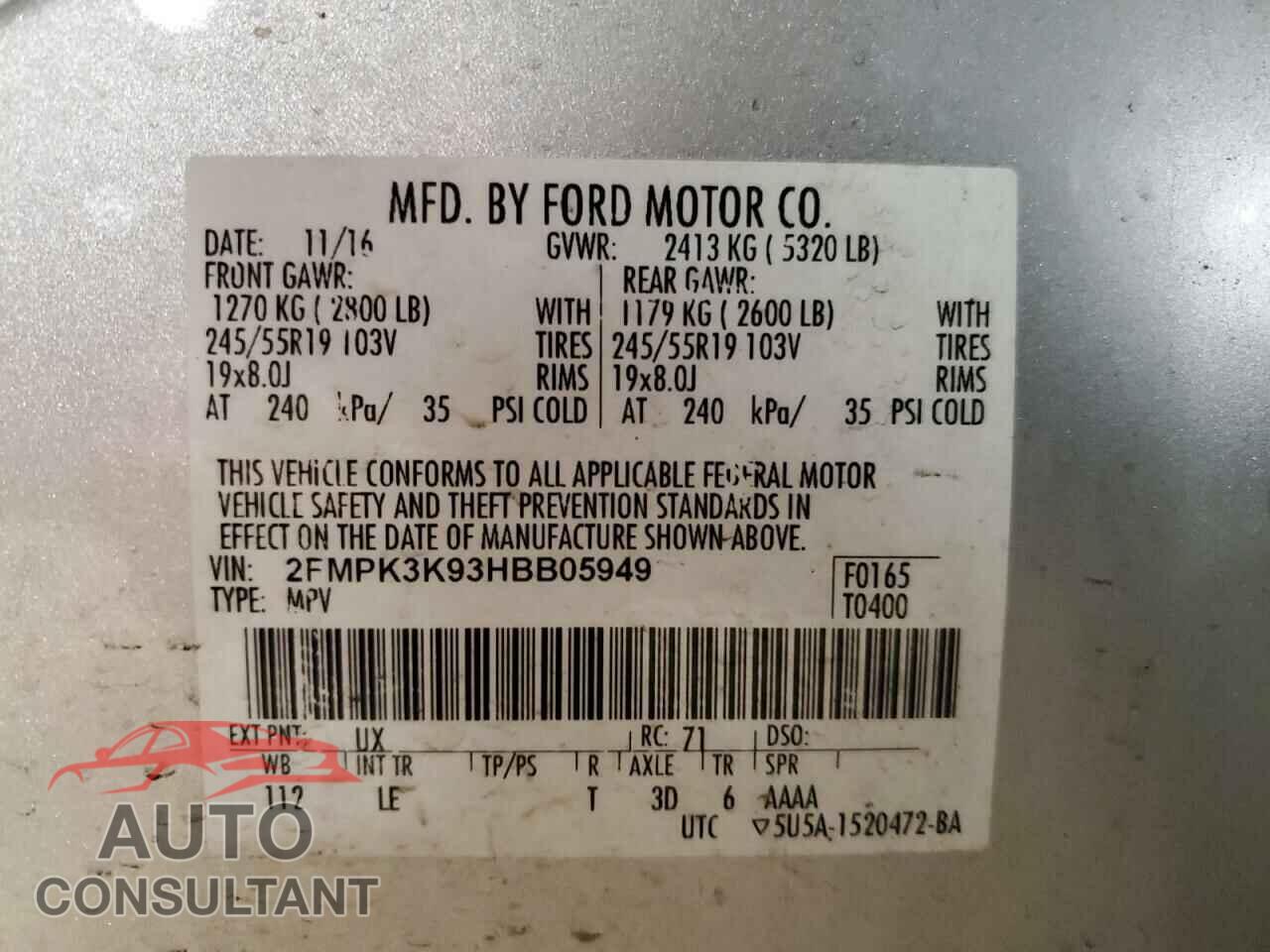 FORD EDGE 2017 - 2FMPK3K93HBB05949