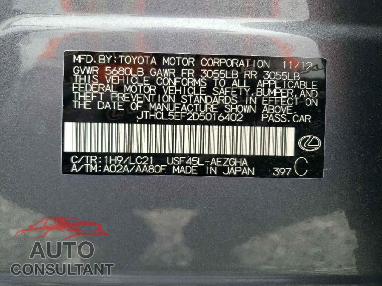 LEXUS LS460 2013 - JTHCL5EF2D5016402
