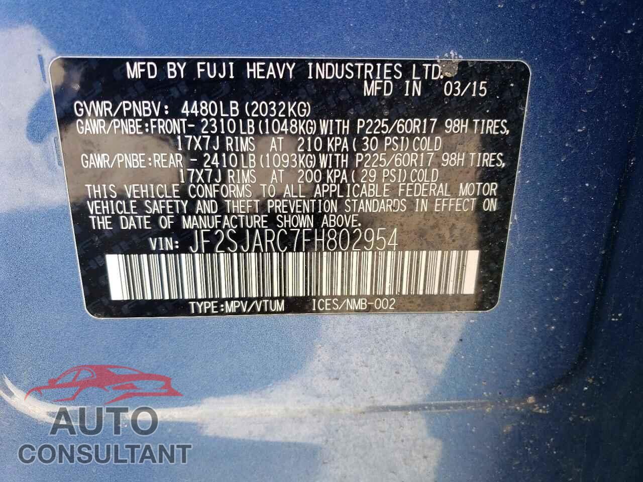 SUBARU FORESTER 2015 - JF2SJARC7FH802954