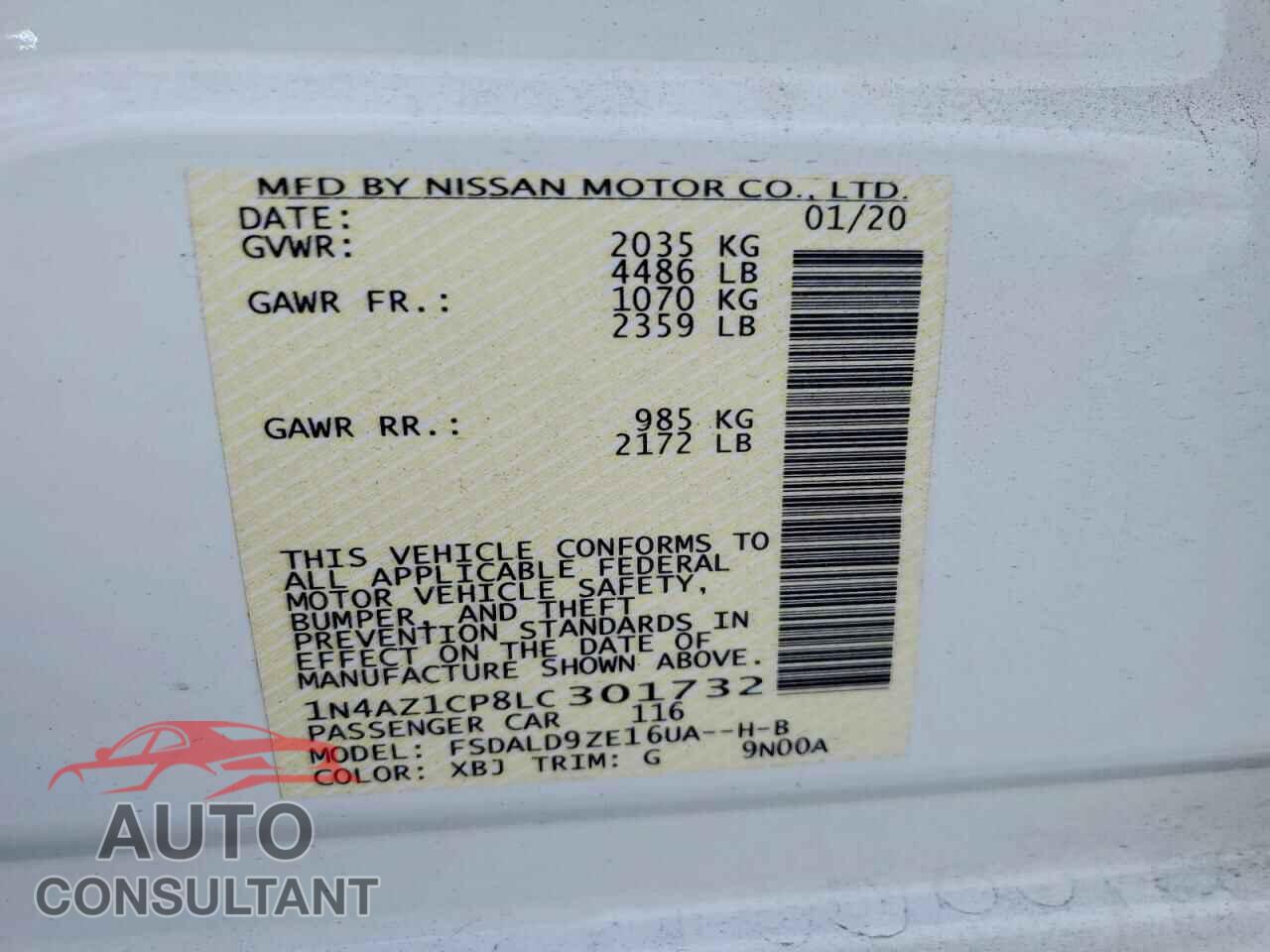NISSAN LEAF 2020 - 1N4AZ1CP8LC301732