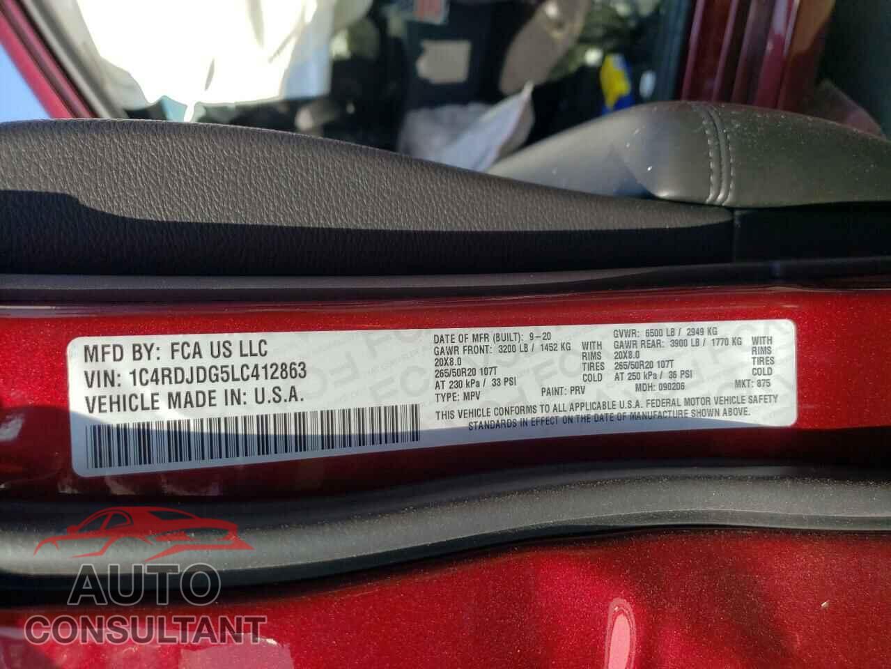 DODGE DURANGO 2020 - 1C4RDJDG5LC412863