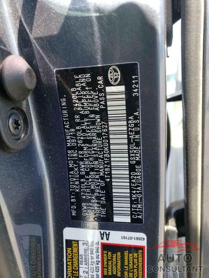 TOYOTA AVALON 2019 - 4T1BZ1FB0KU017627