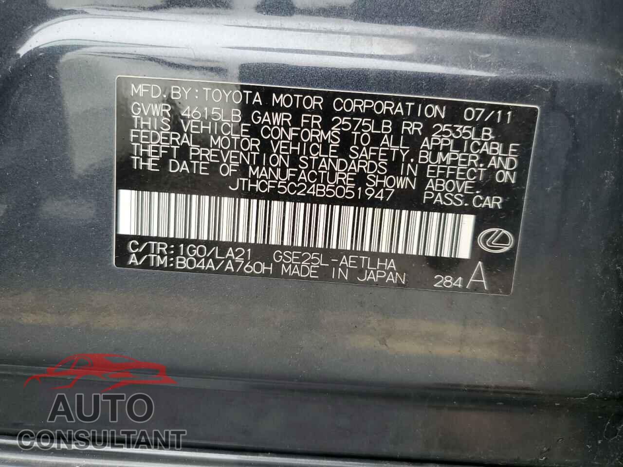 LEXUS IS 2011 - JTHCF5C24B5051947
