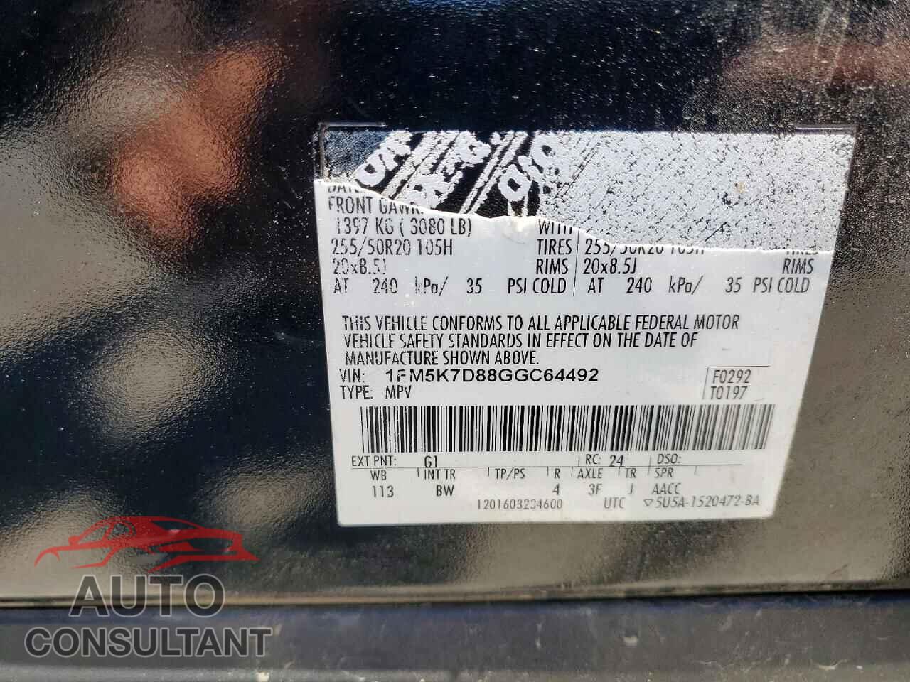 FORD EXPL 2016 - 1FM5K7D88GGC64492
