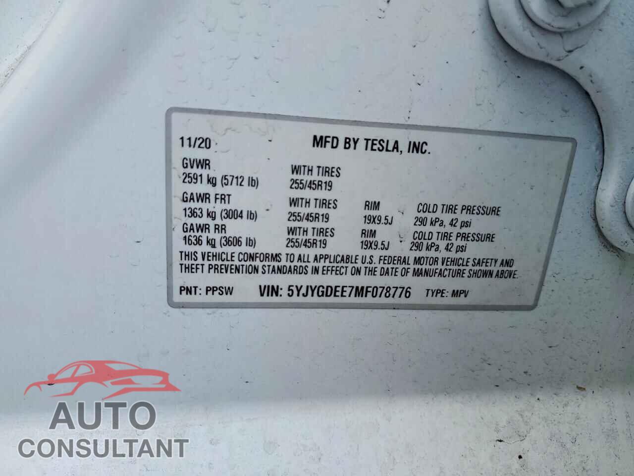 TESLA MODEL Y 2021 - 5YJYGDEE7MF078776