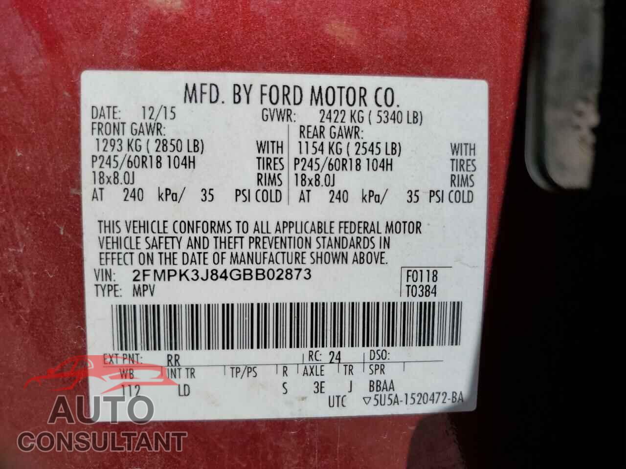 FORD EDGE 2016 - 2FMPK3J84GBB02873