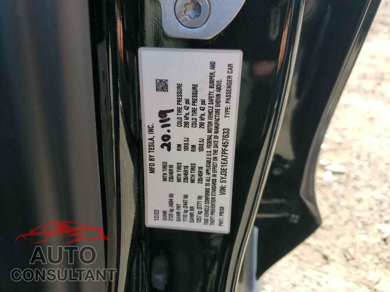 TESLA MODEL 3 2023 - 5YJ3E1EA7PF457633