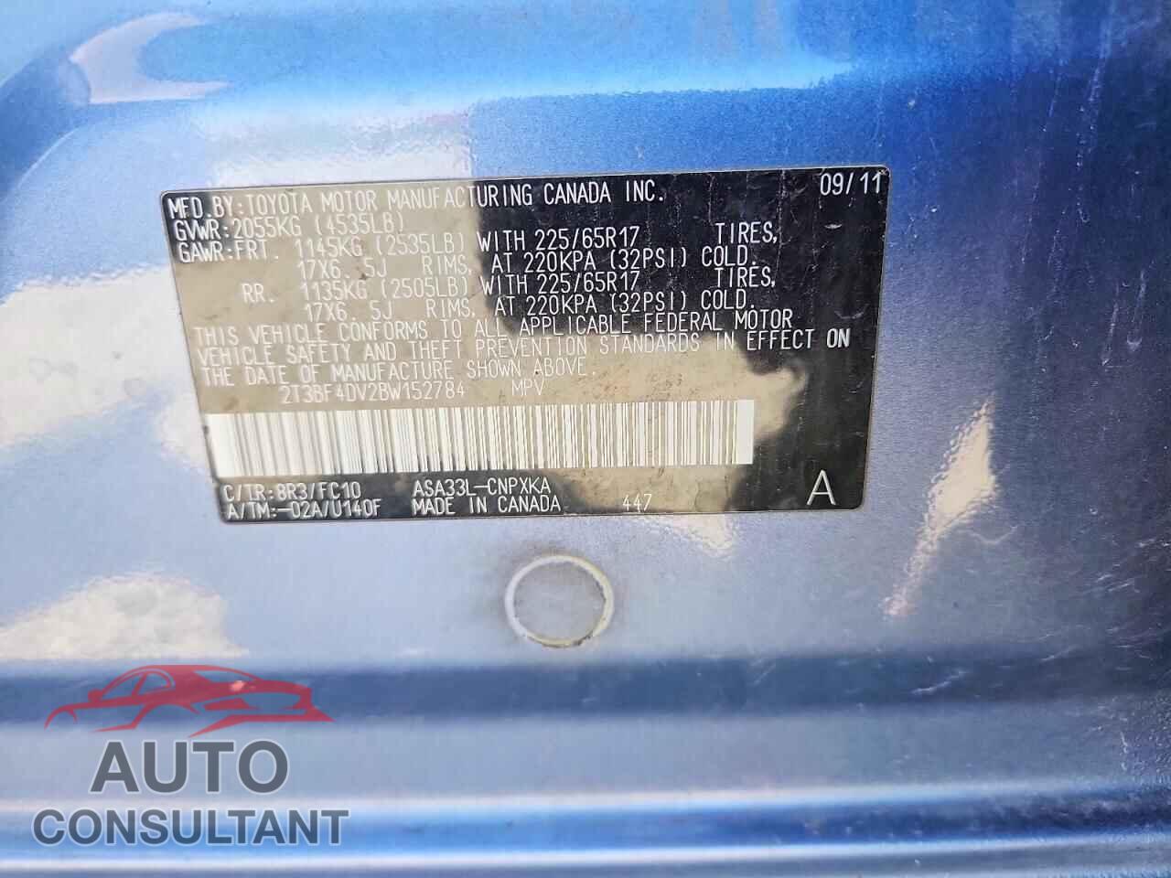 TOYOTA RAV4 BASE 2011 - 2T3BF4DV2BW152784