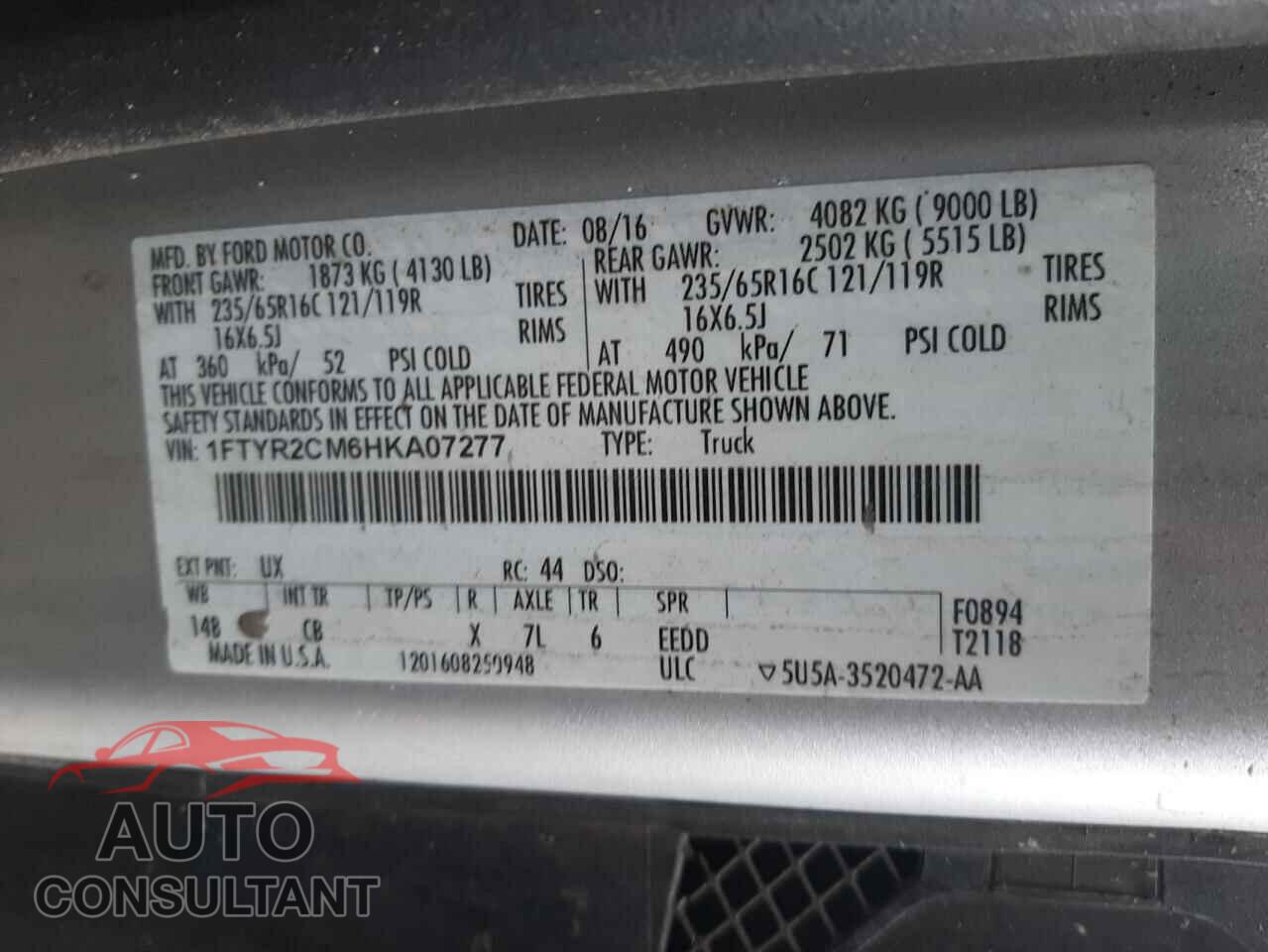 FORD TRANSIT 2017 - 1FTYR2CM6HKA07277