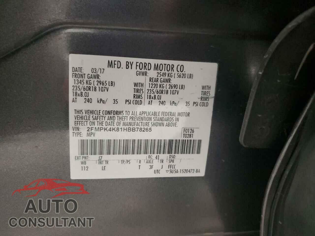 FORD EDGE 2017 - 2FMPK4K81HBB78265