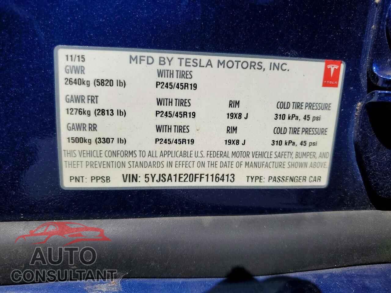 TESLA MODEL S 2015 - 5YJSA1E20FF116413