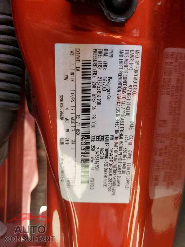 FORD FOCUS 2018 - 1FADP3F26JL287700