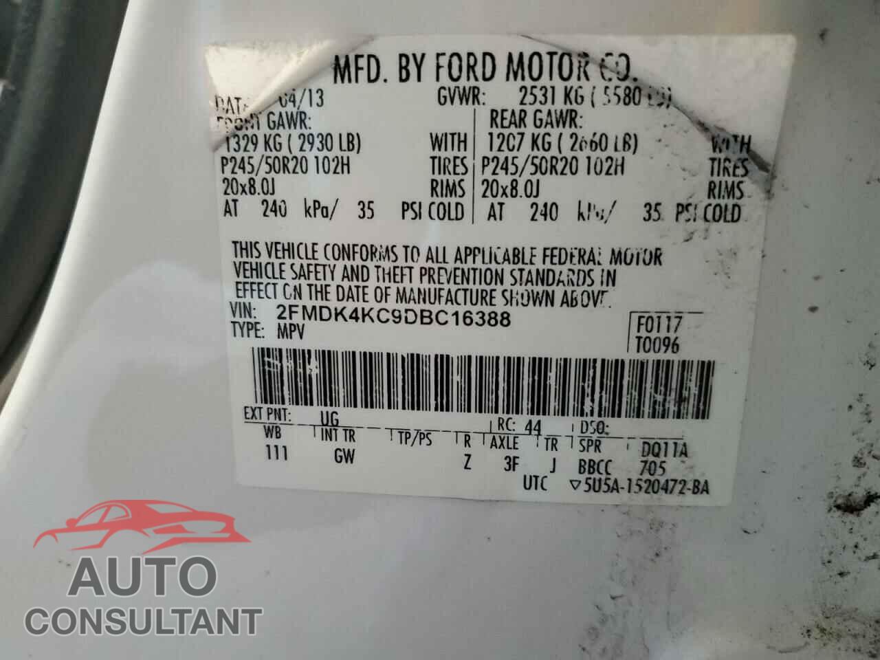 FORD EDGE 2013 - 2FMDK4KC9DBC16388