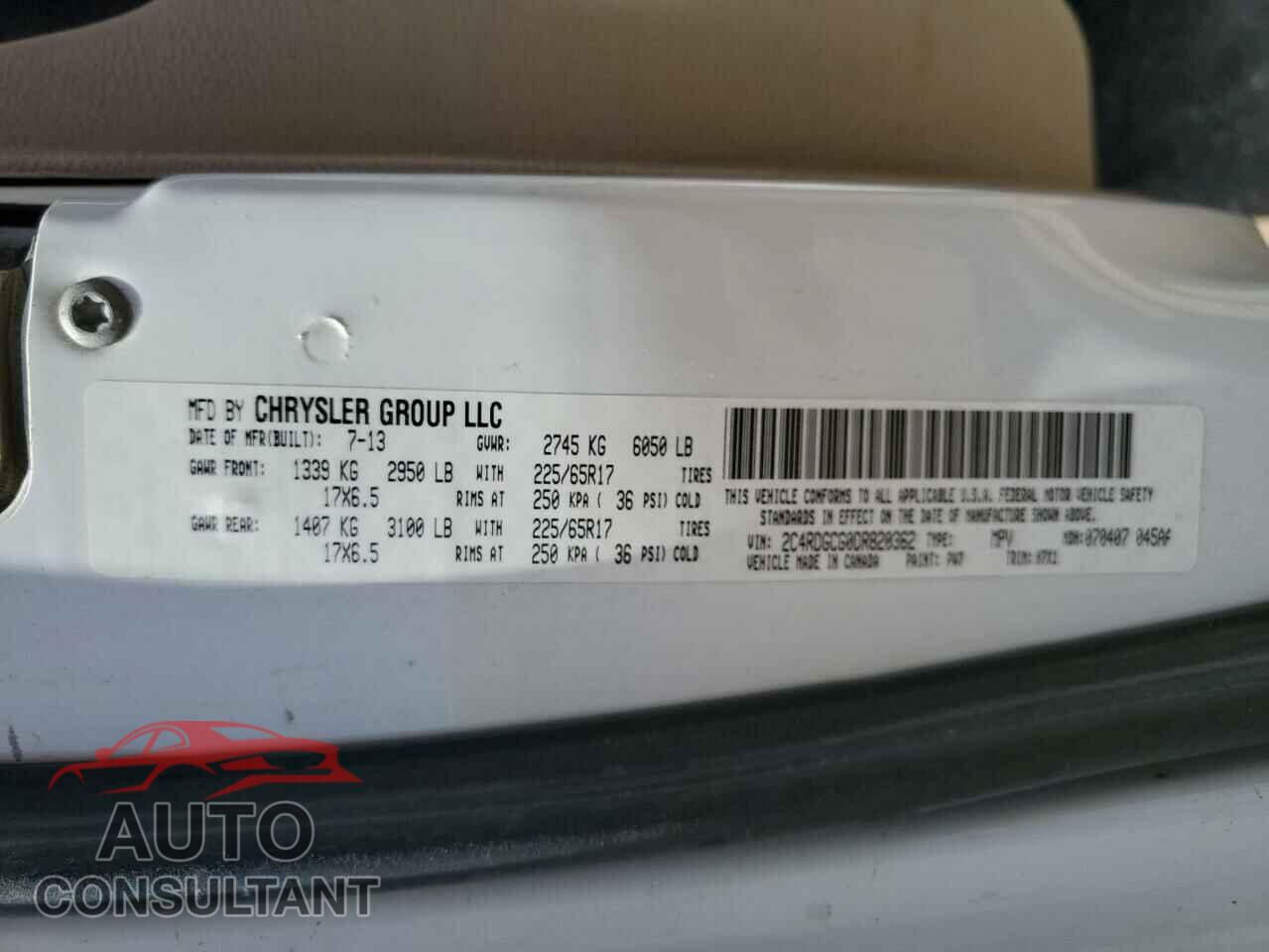 DODGE CARAVAN 2013 - 2C4RDGCG0DR820362