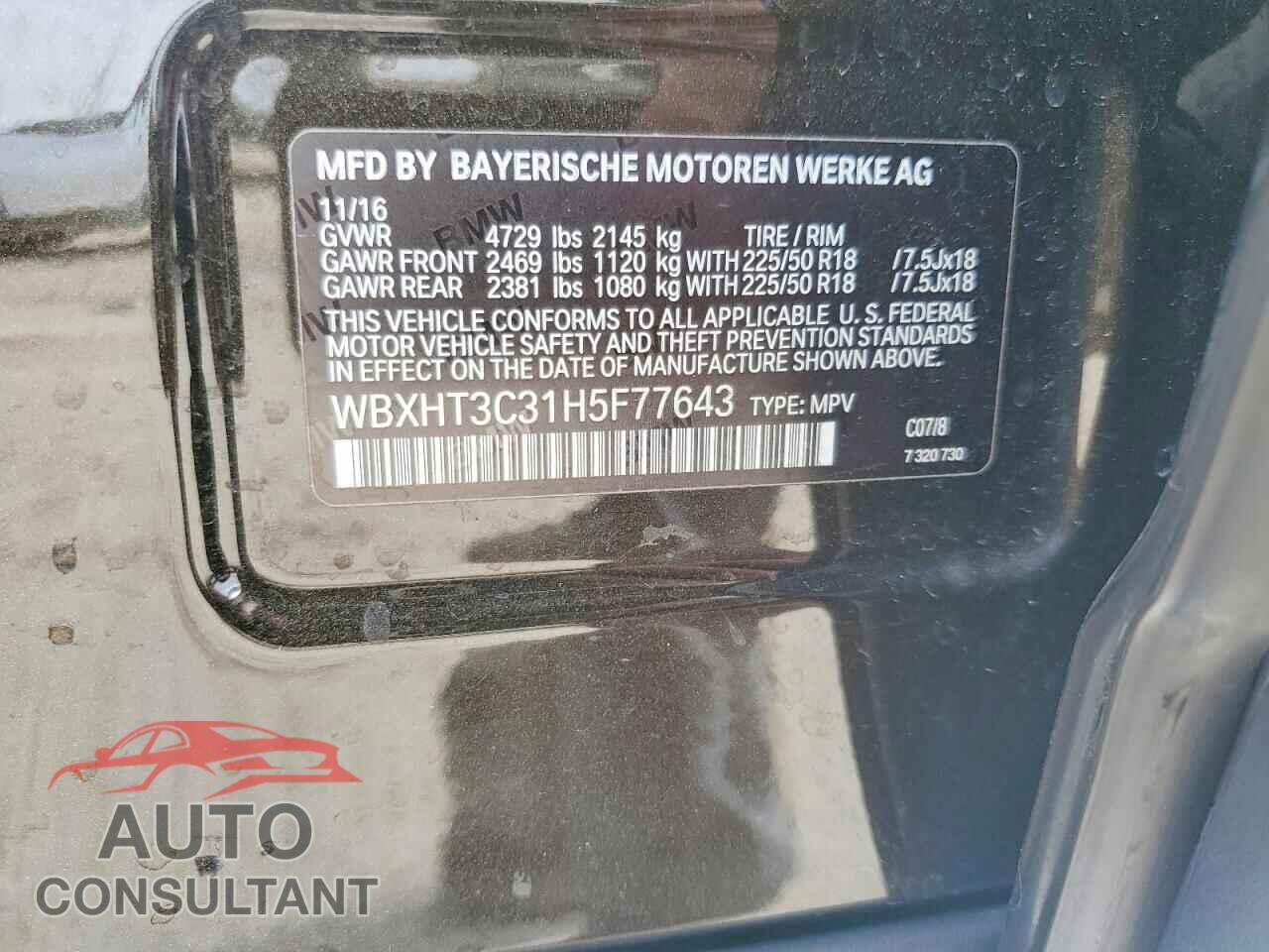 BMW X1 2017 - WBXHT3C31H5F77643